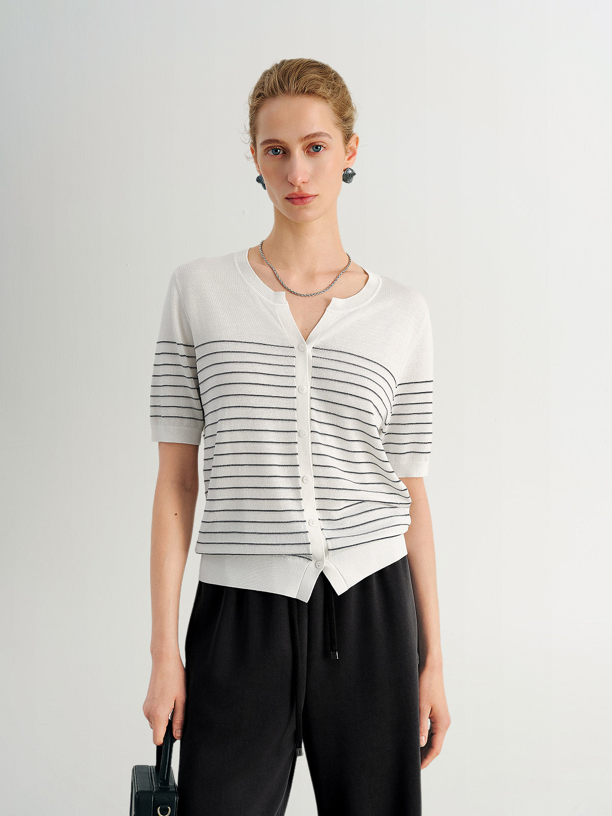 Lyocell Striped V-Neck Tee