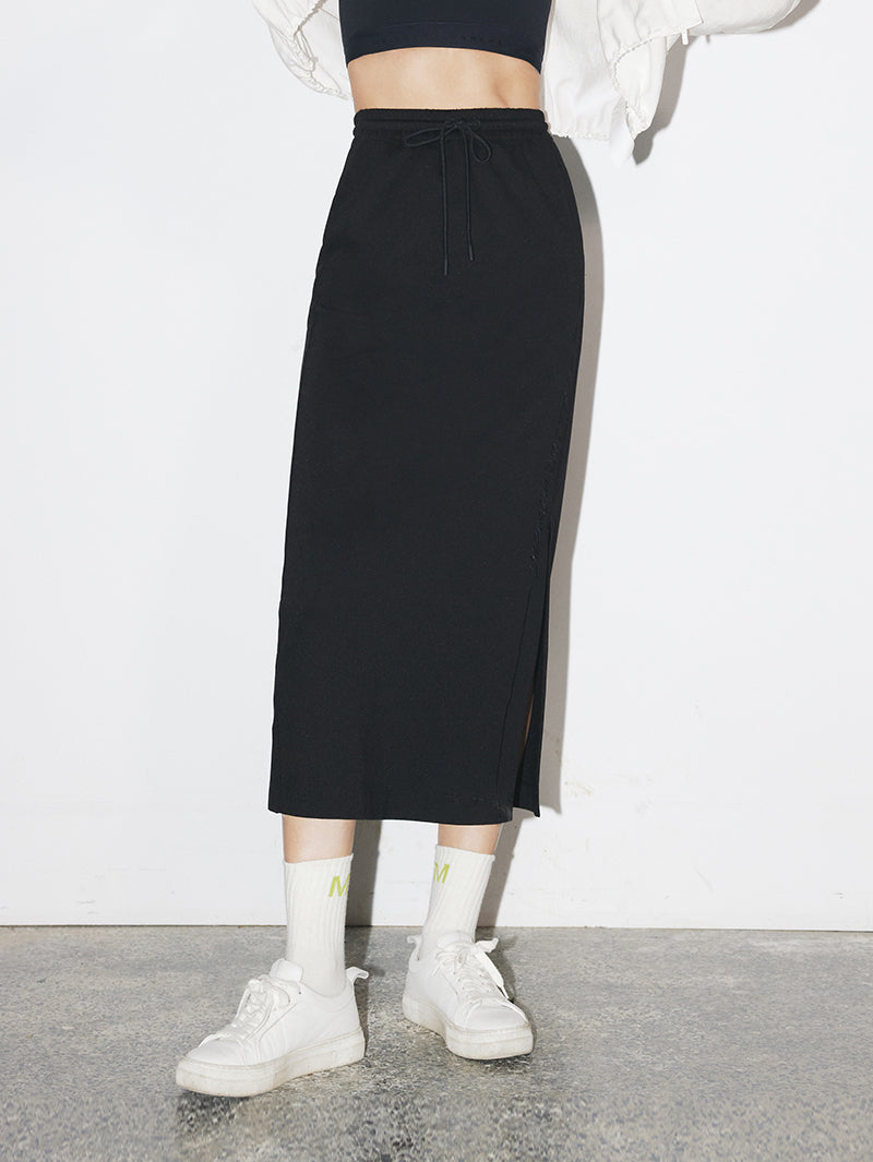 Drawstrings Straight-Cut Midi Skirt