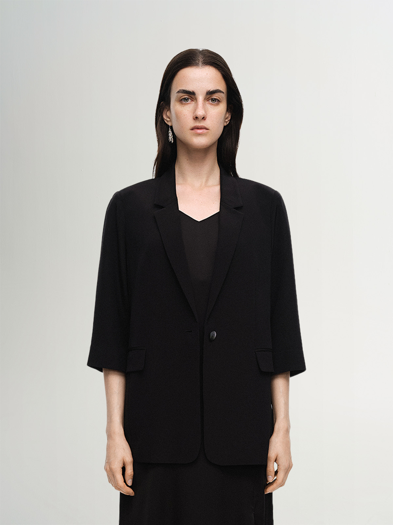 One Button Silk Blazer