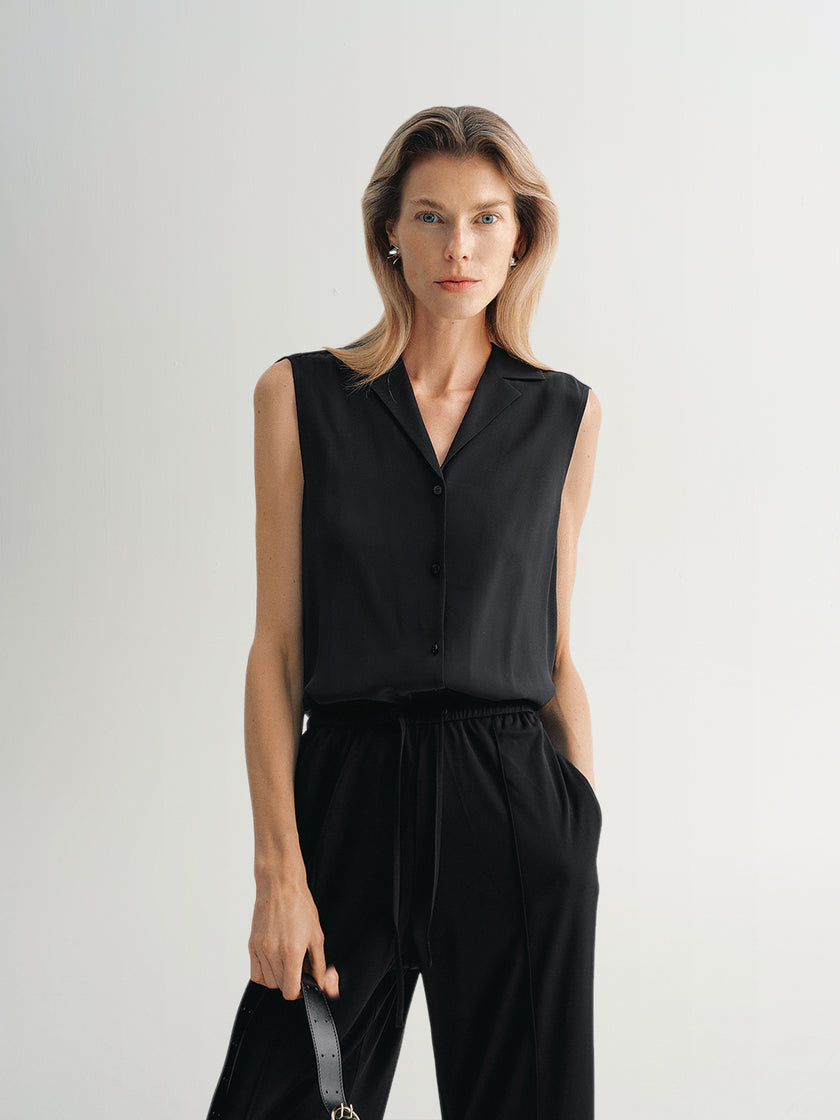 Sleeveless 100% Silk Shirt
