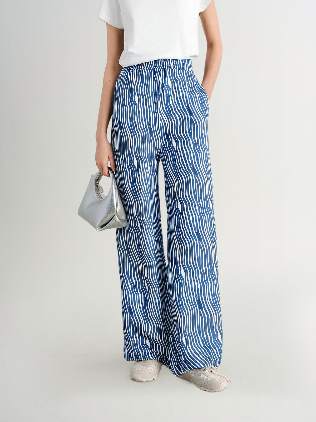 Wave Pattern Cotton Trousers