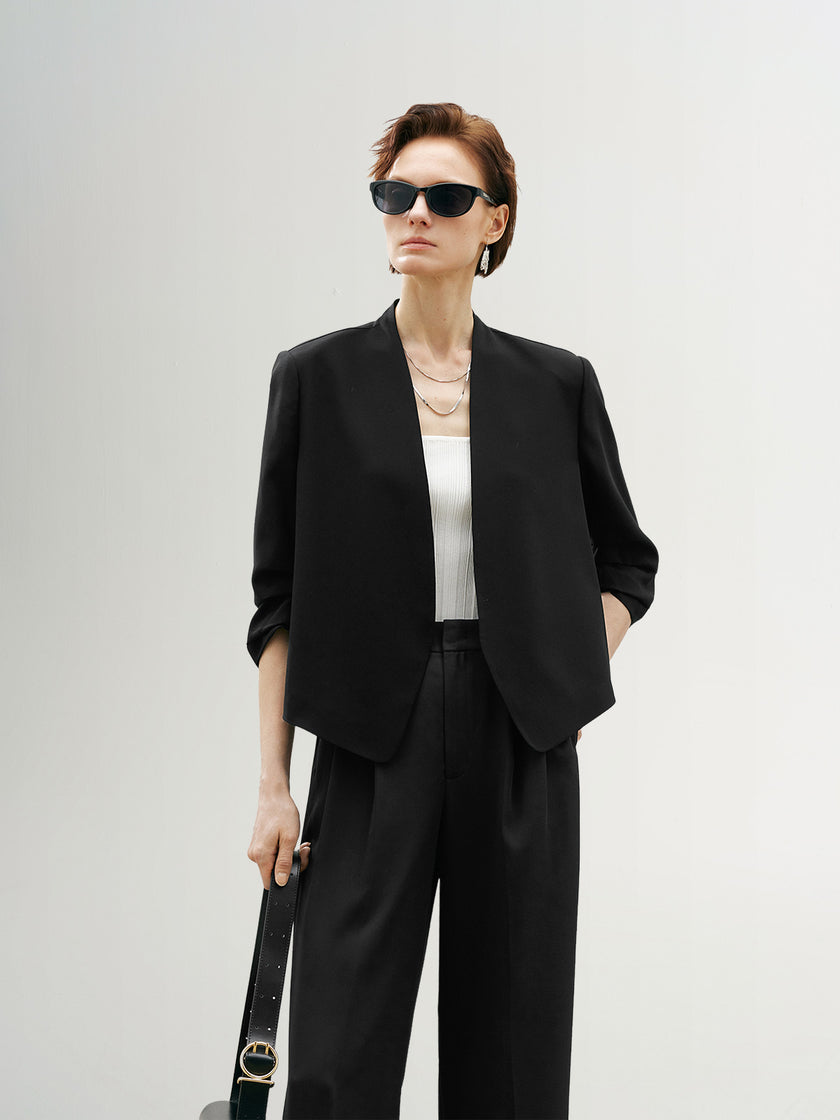 Short Sleeves Acetate Cropped Jacket