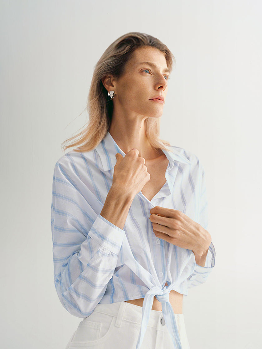 Striped Tie Cotton Blouse