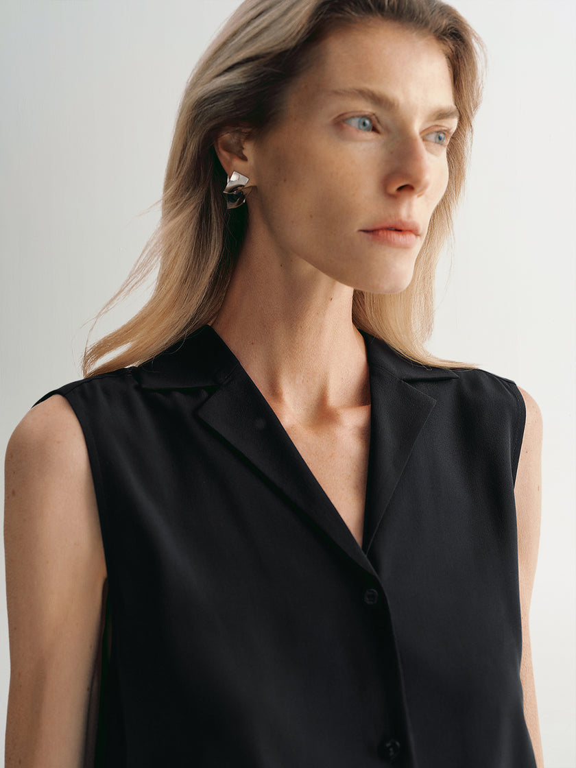 Sleeveless 100% Silk Shirt
