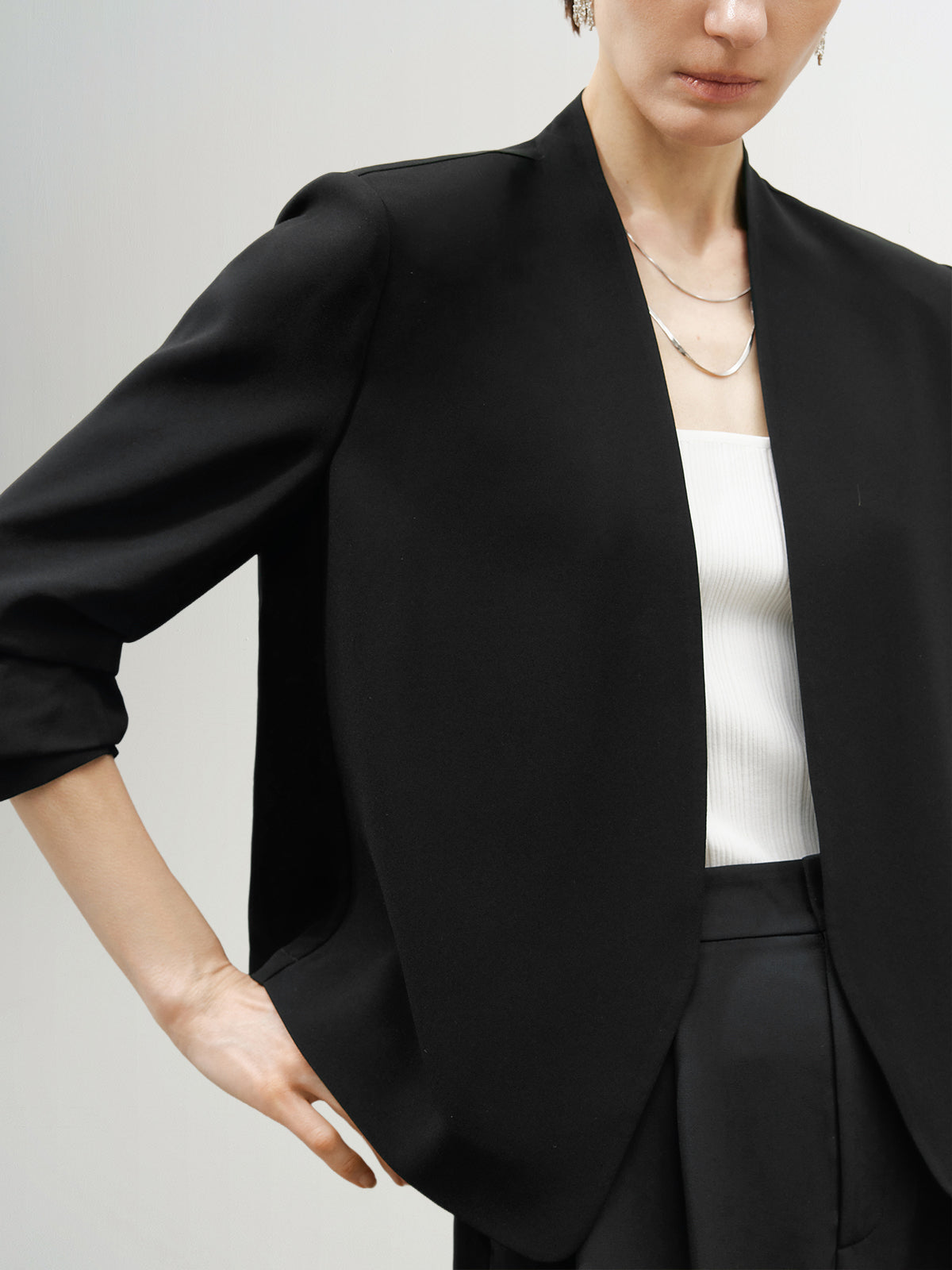 Short Sleeves Acetate Cropped Jacket