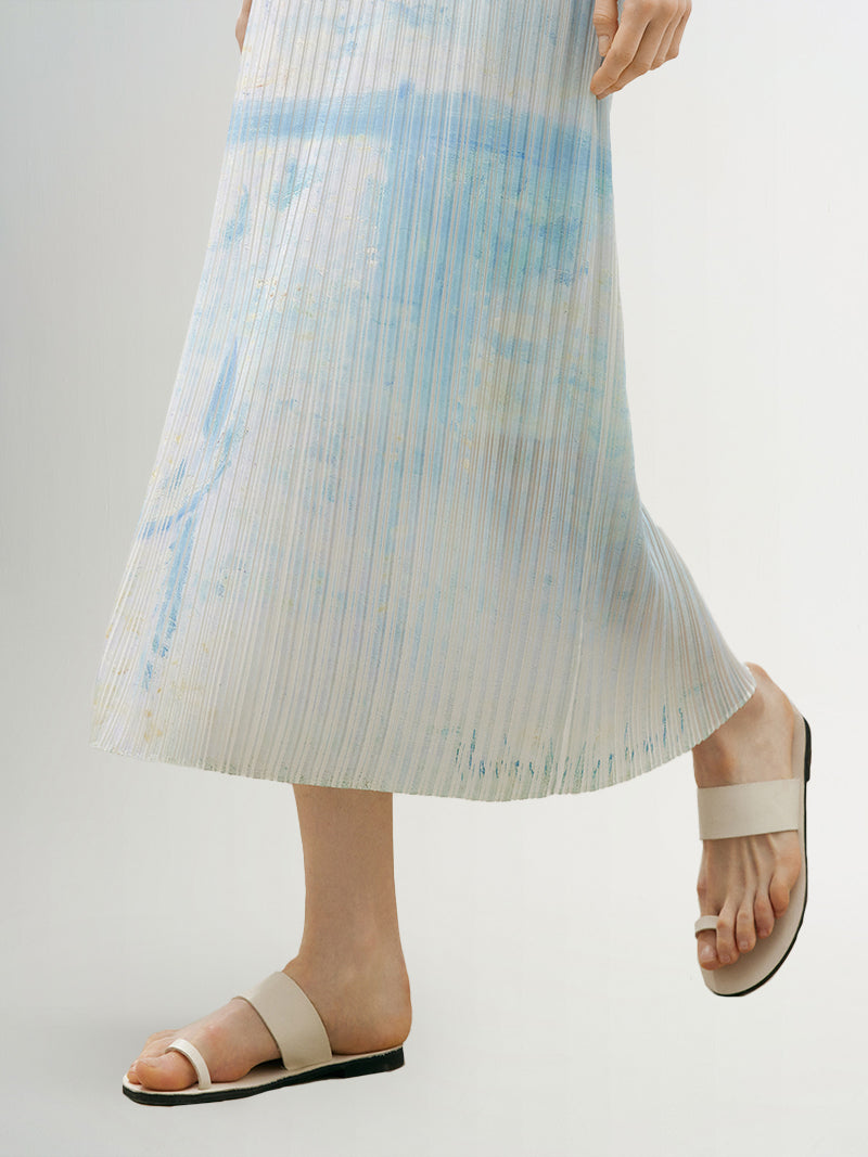 Straight-Cut Pleated Maxi Skirt