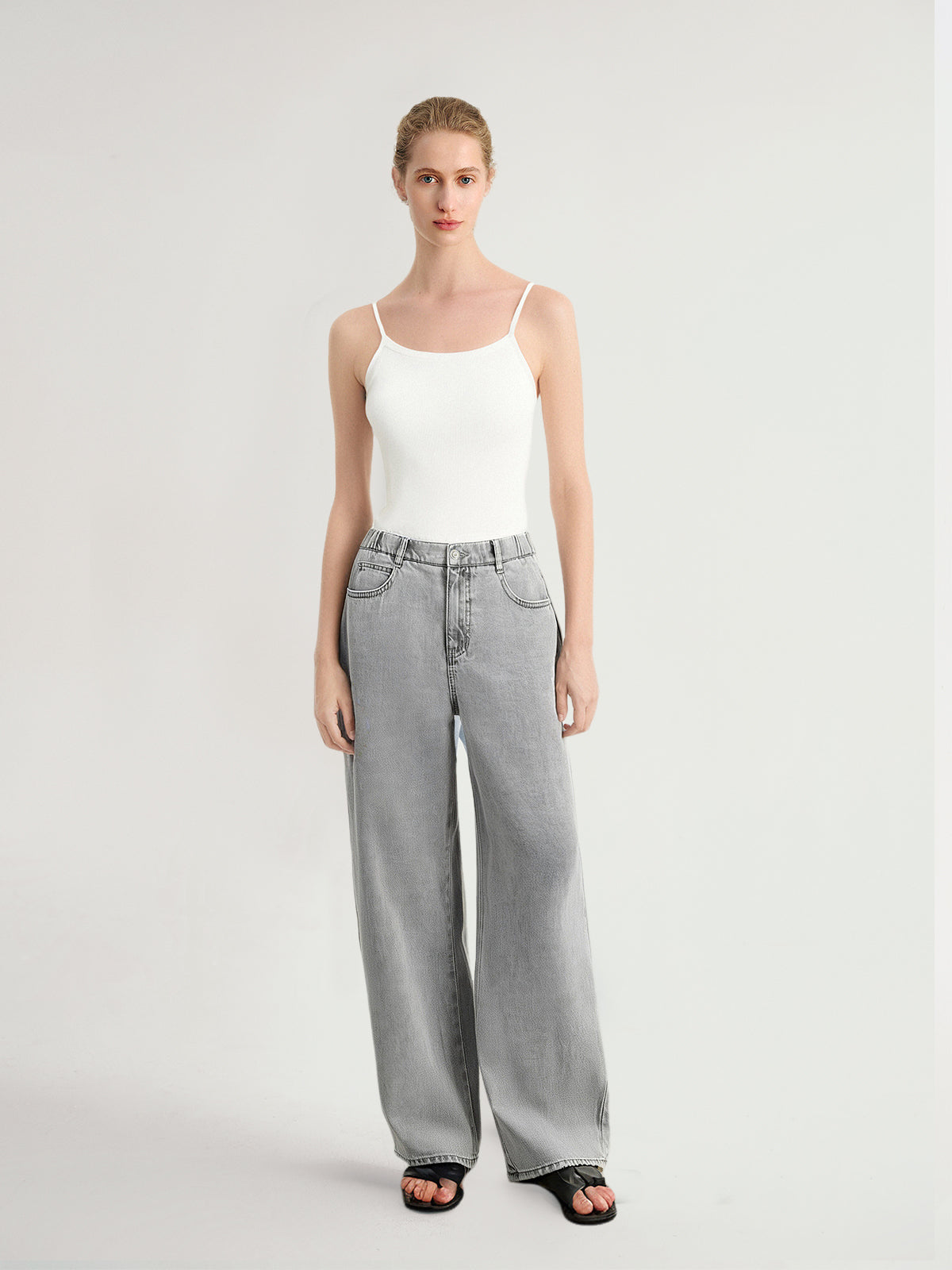 Gray Wide-Leg Jeans Pants