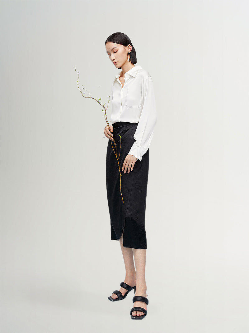 Pure Acetate Slit Midi Skirt
