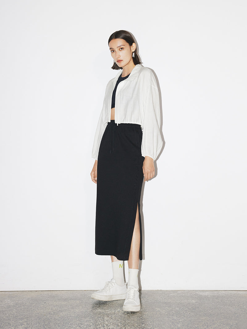 Drawstrings Straight-Cut Midi Skirt