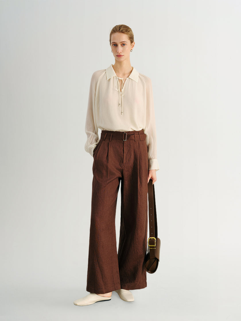 Tie-Neck Silk Raglan Blouse
