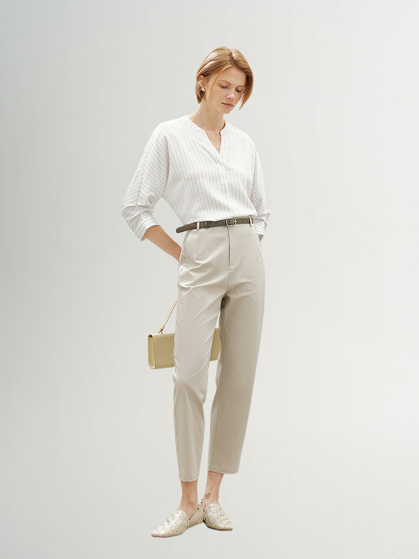 Striped V Neck Quarter Sleeves Shirt