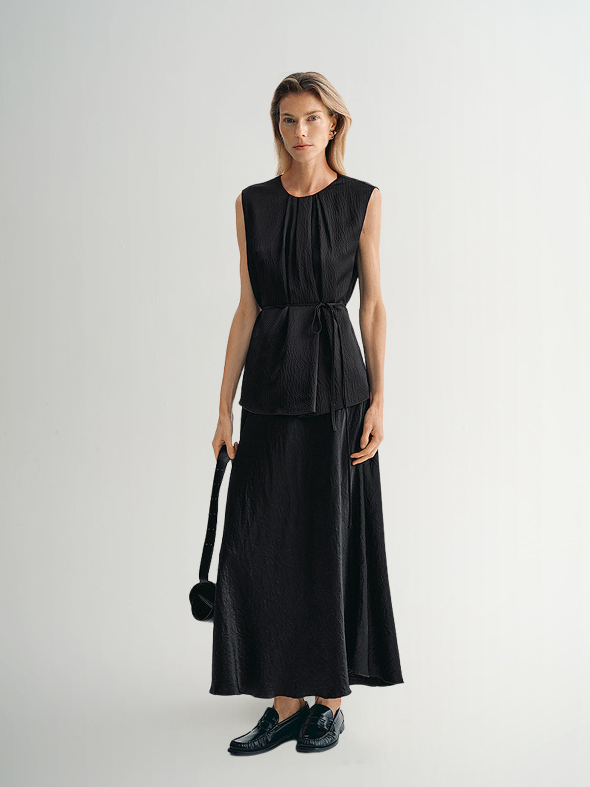 Gathered Sleeveless 100% Silk Top