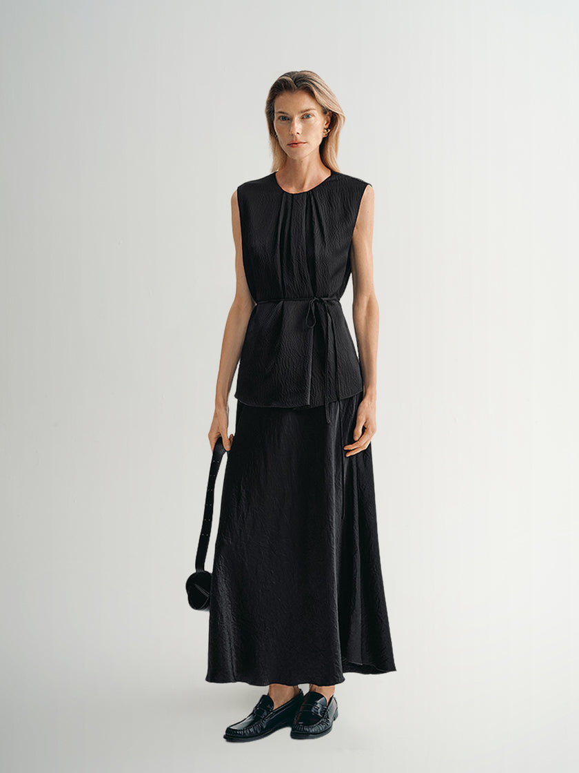 Gathered Sleeveless 100% Silk Top