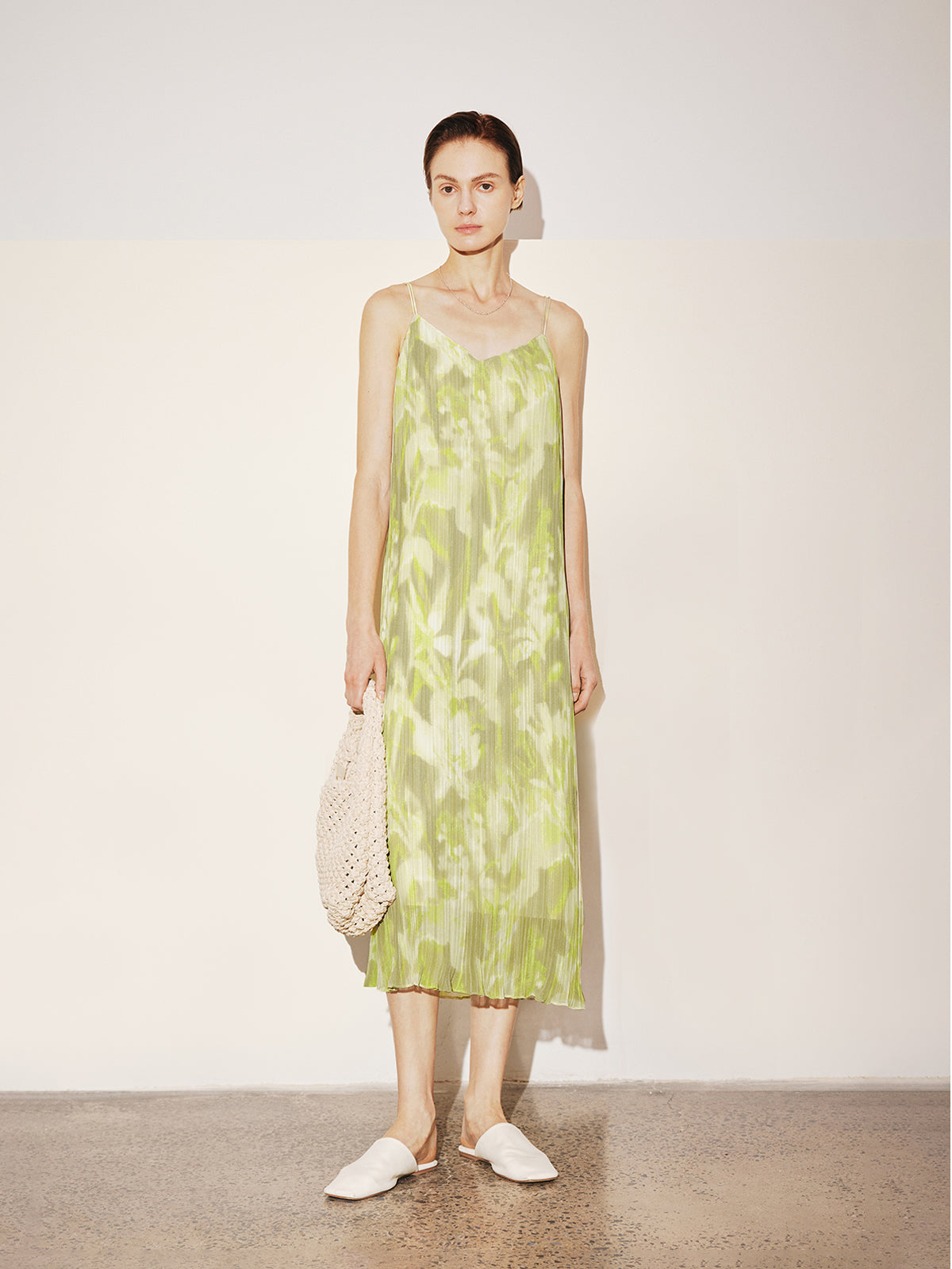 V Neck Straight Fit Floral Slip Dress