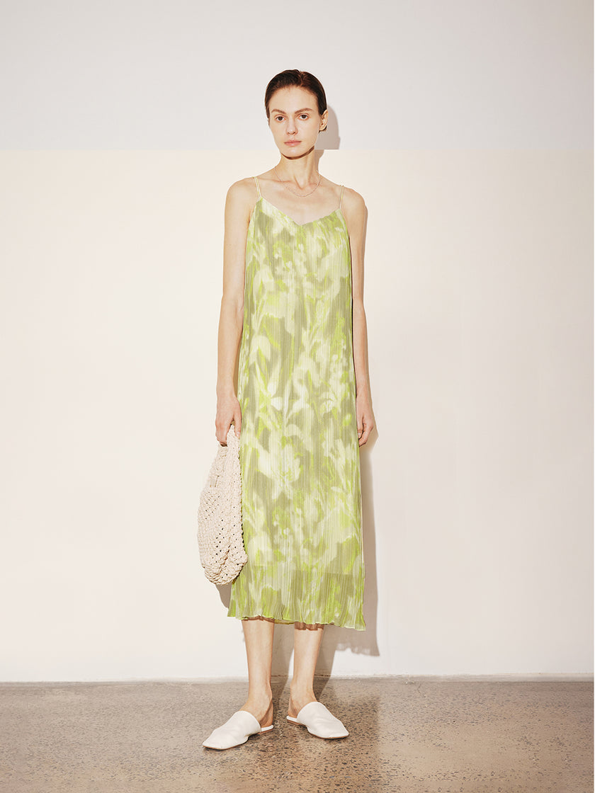 V Neck Straight Fit Floral Slip Dress