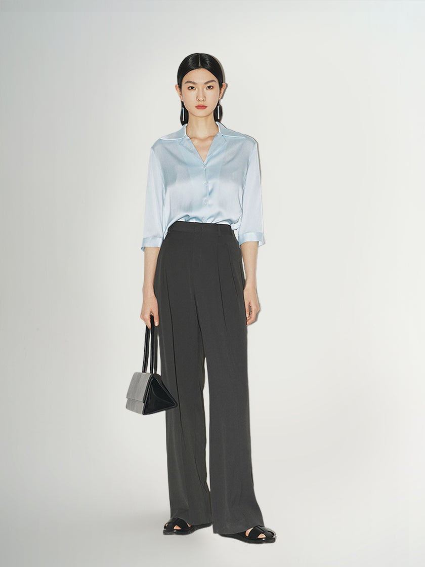 Collared V Neck 100% Silk Shirt