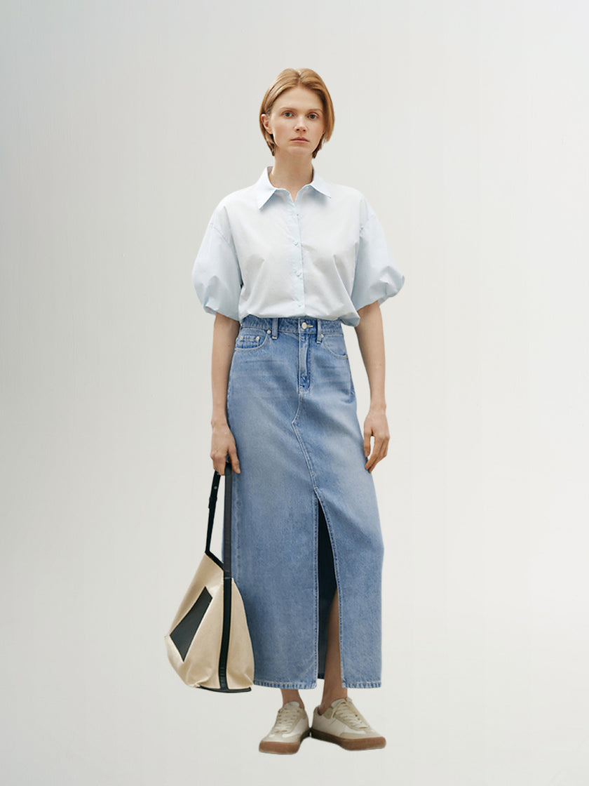 Puff Sleeves 100% Cotton Shirt
