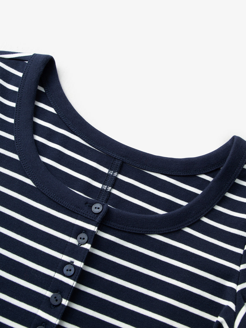 Stripe Round Neck Cotton T-Shirt