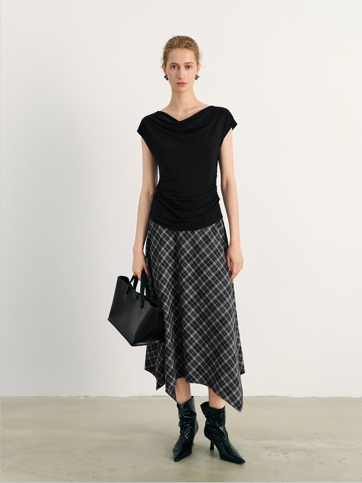 Crewneck Draped Flutter-Sleeve Top