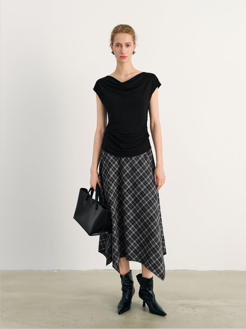 Crewneck Draped Flutter-Sleeve Top