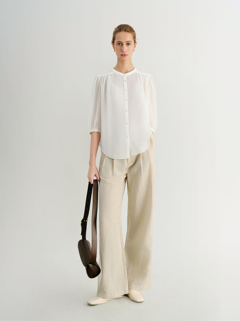 Cotton V-Neck 3/4 Sleeve Blouse