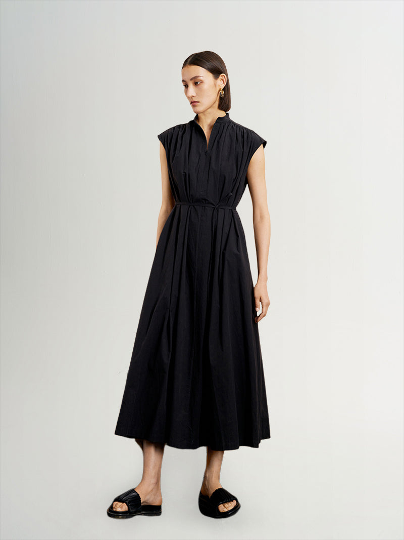 Gathered Sleeveless Pure Cotton Dress
