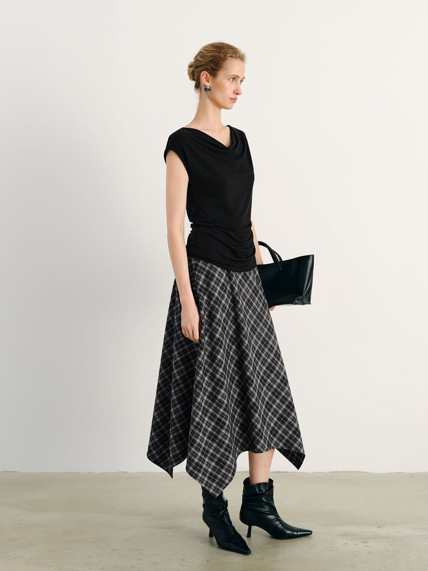 Crewneck Draped Flutter-Sleeve Top