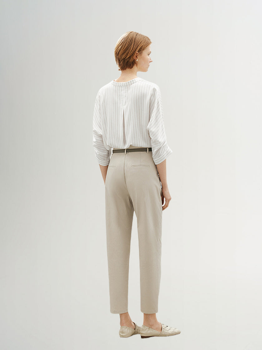 Striped V Neck Quarter Sleeves Shirt