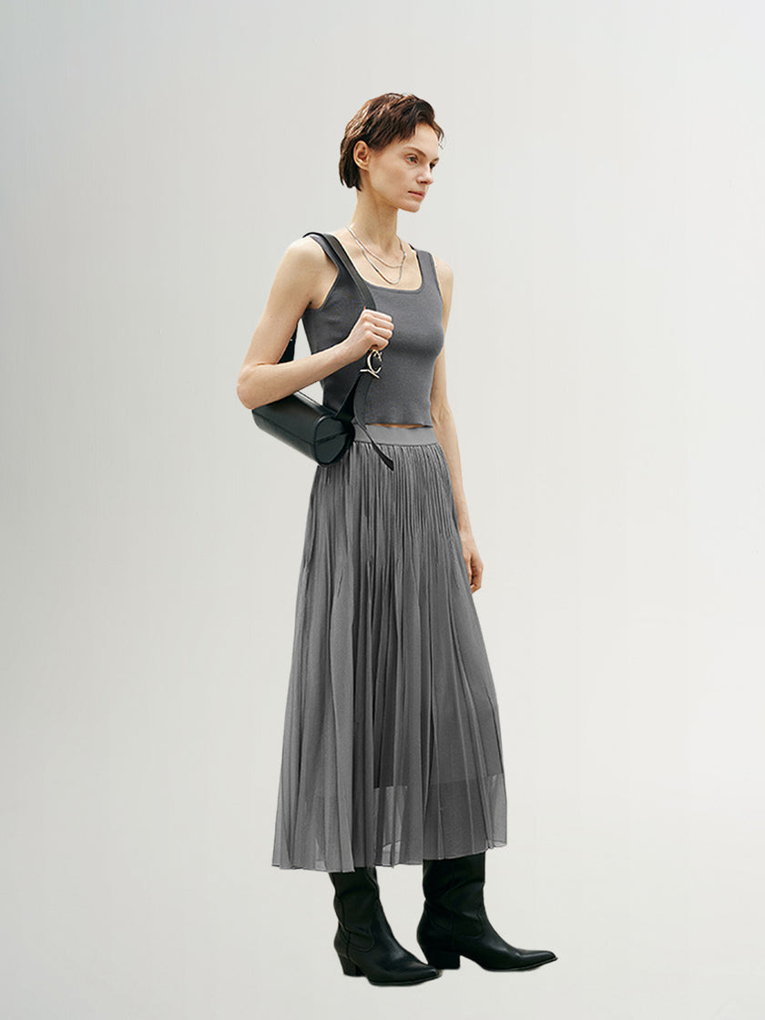 Pleated Design Midi Skirt