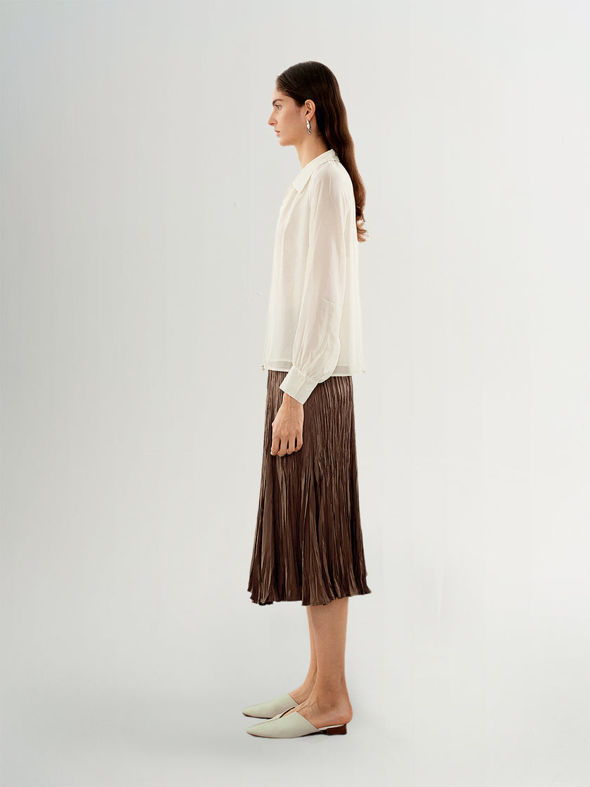 Tie-Neck Silk Raglan Blouse