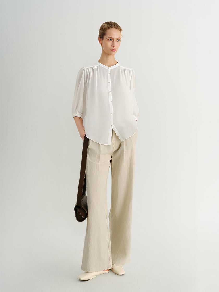 Cotton V-Neck 3/4 Sleeve Blouse