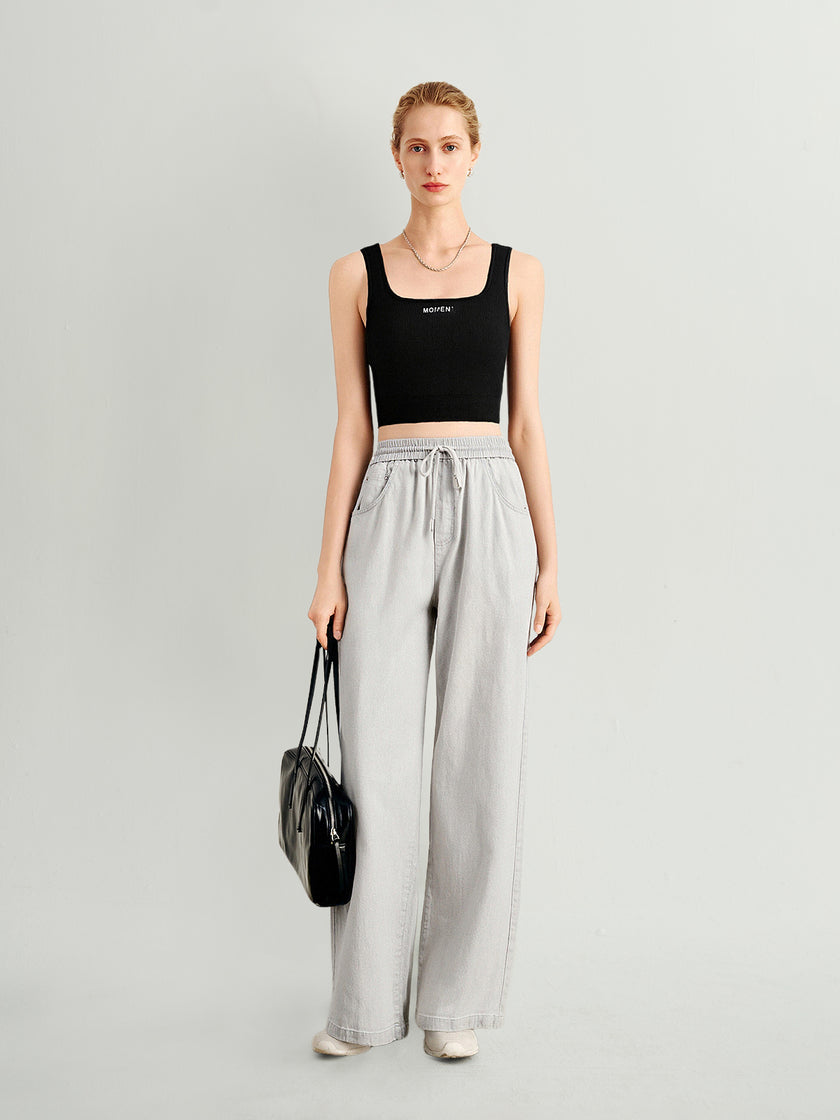 Black Square-Neck Sleeveless Tank