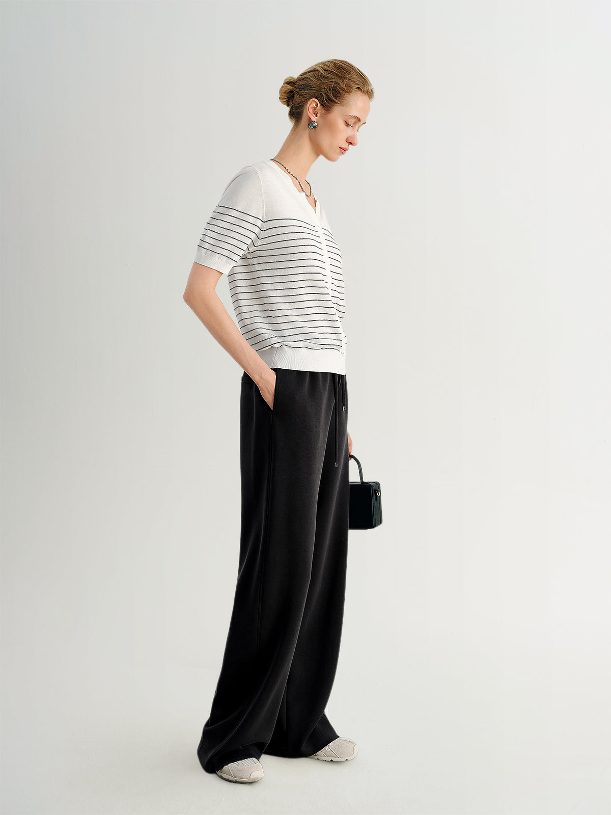 Lyocell Striped V-Neck Tee