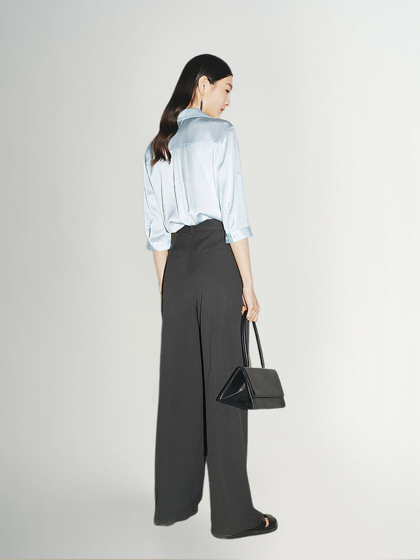 Collared V Neck 100% Silk Shirt