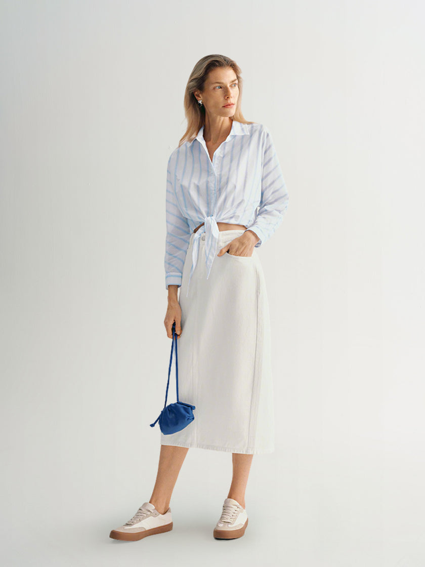 Striped Tie Cotton Blouse
