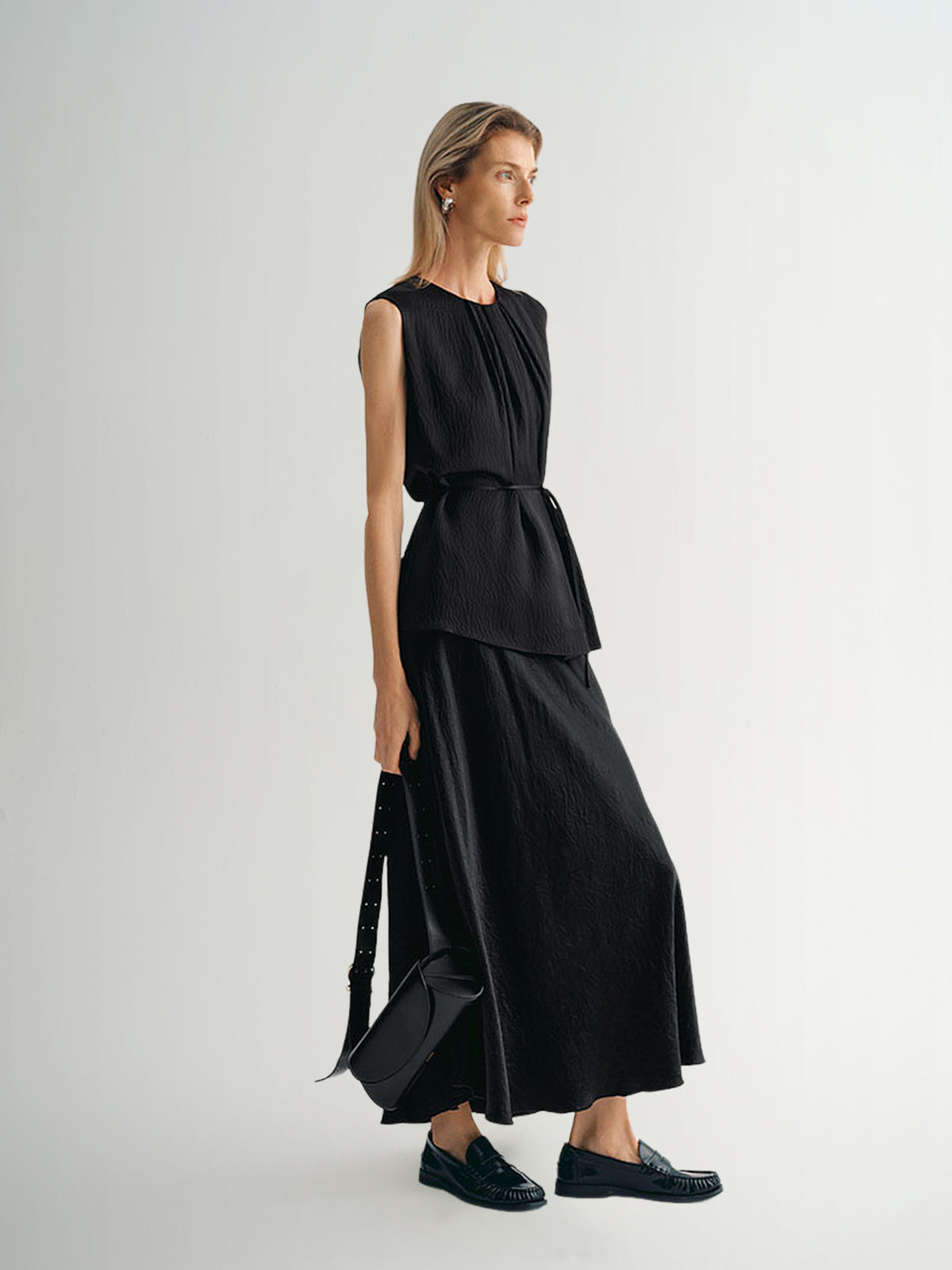 Gathered Sleeveless 100% Silk Top