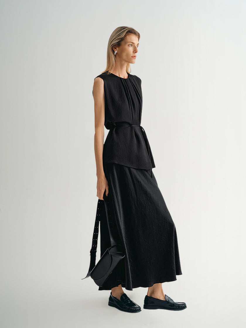 Gathered Sleeveless 100% Silk Top