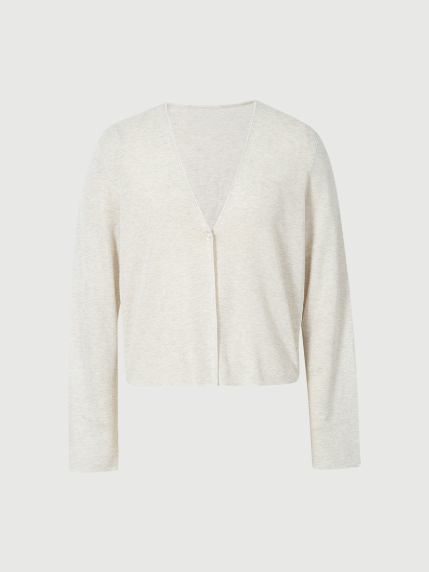 Linen V Neck Short Knit Cardigan