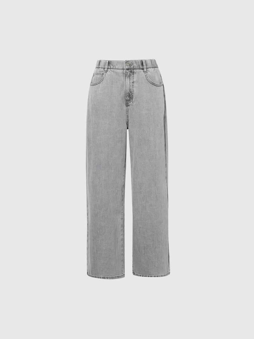 Gray Wide-Leg Jeans Pants