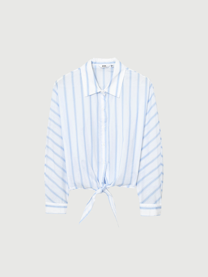 Striped Tie Cotton Blouse