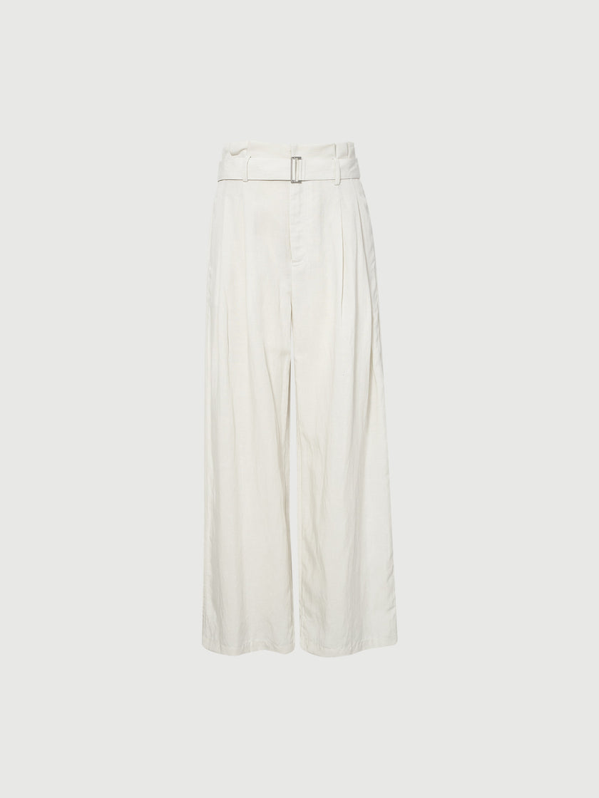 Wide Leg Lyocell Flax Belted Pants