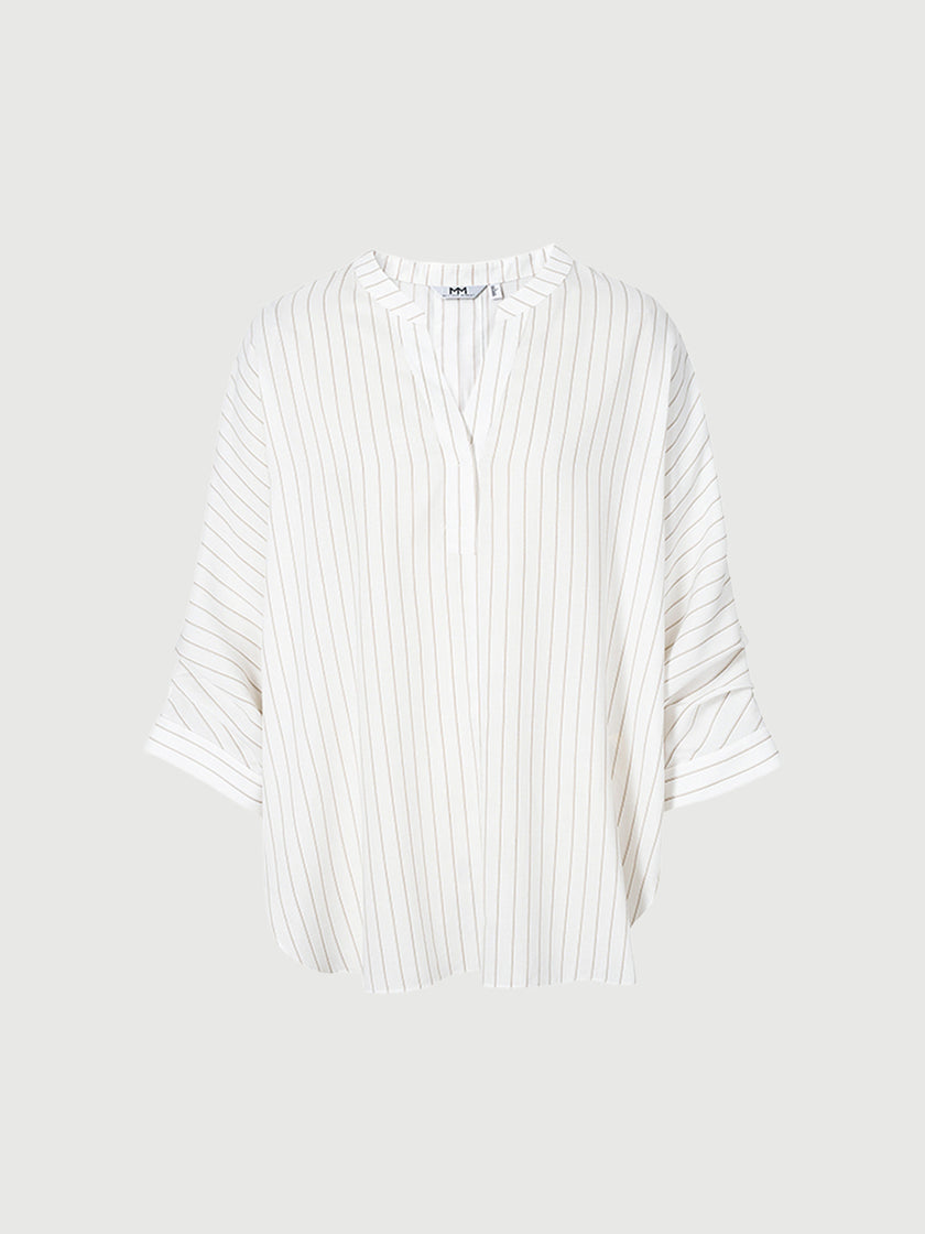 Striped V Neck Quarter Sleeves Shirt