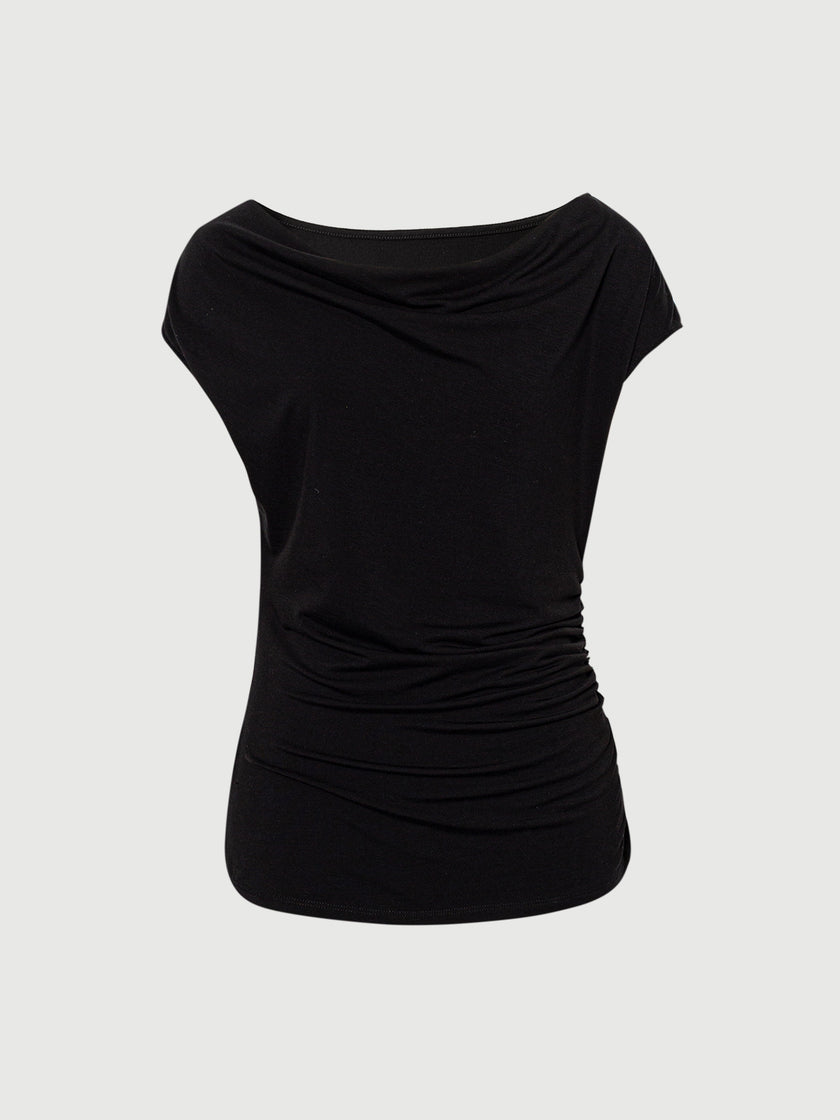 Crewneck Draped Flutter-Sleeve Top