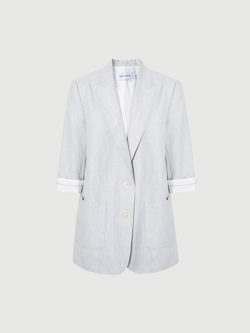 Linen-Blend Peak-Lapel Blazer