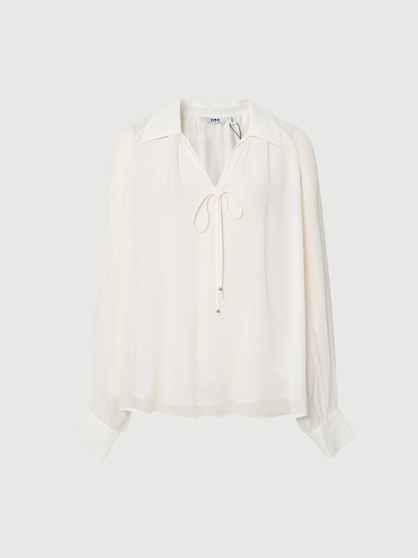 Tie-Neck Silk Raglan Blouse