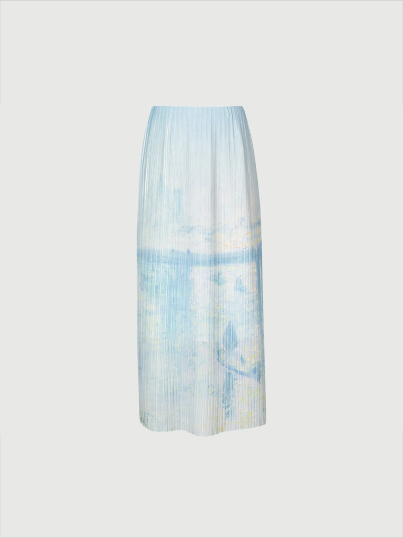 Straight-Cut Pleated Maxi Skirt