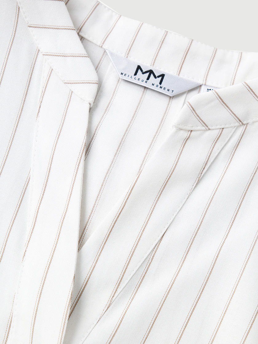 Striped V Neck Quarter Sleeves Shirt