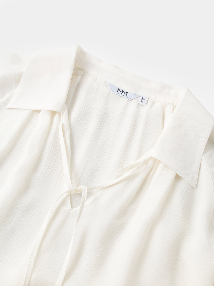 Tie-Neck Silk Raglan Blouse