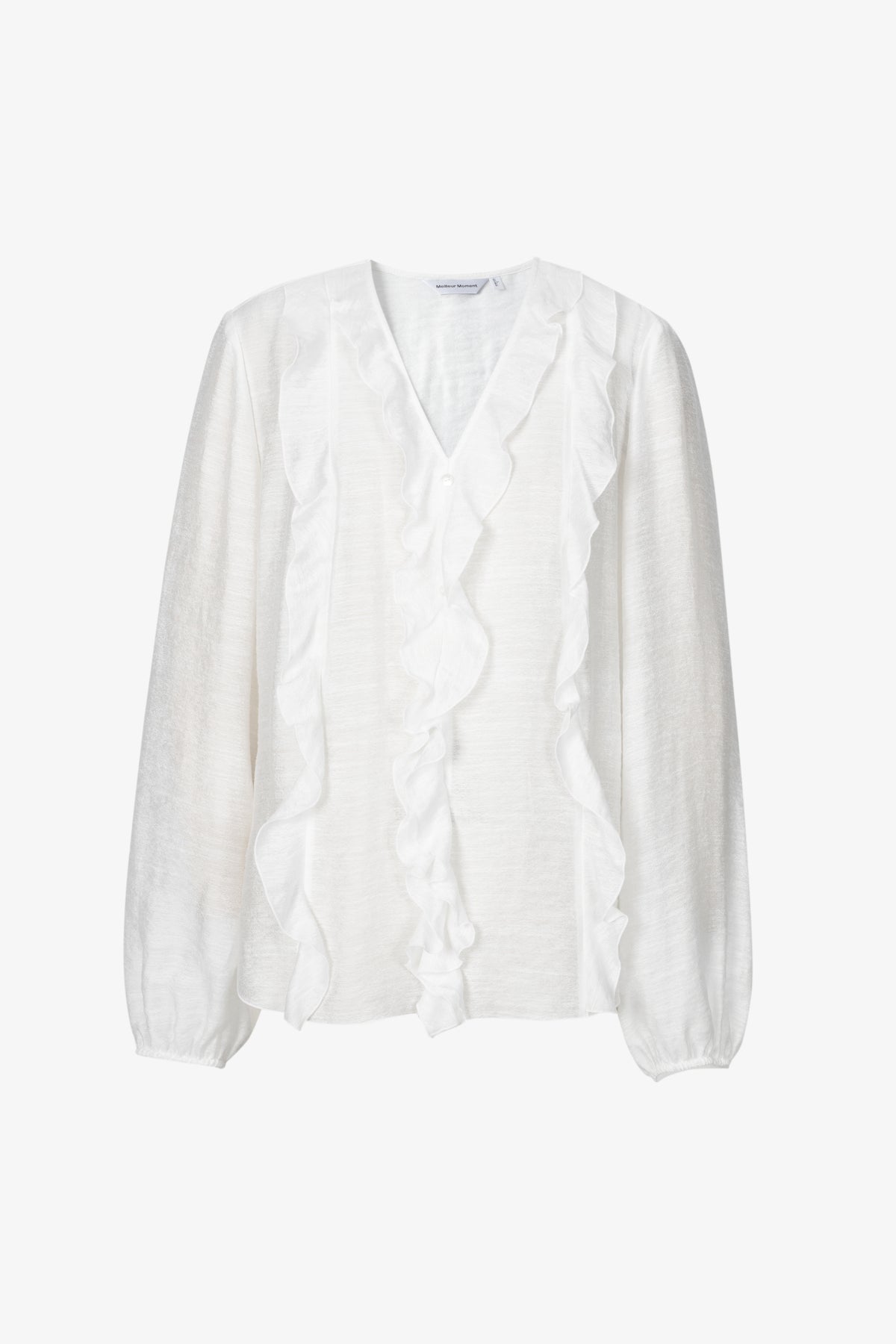 Ruffled V-Neck Linen Blend Blouse