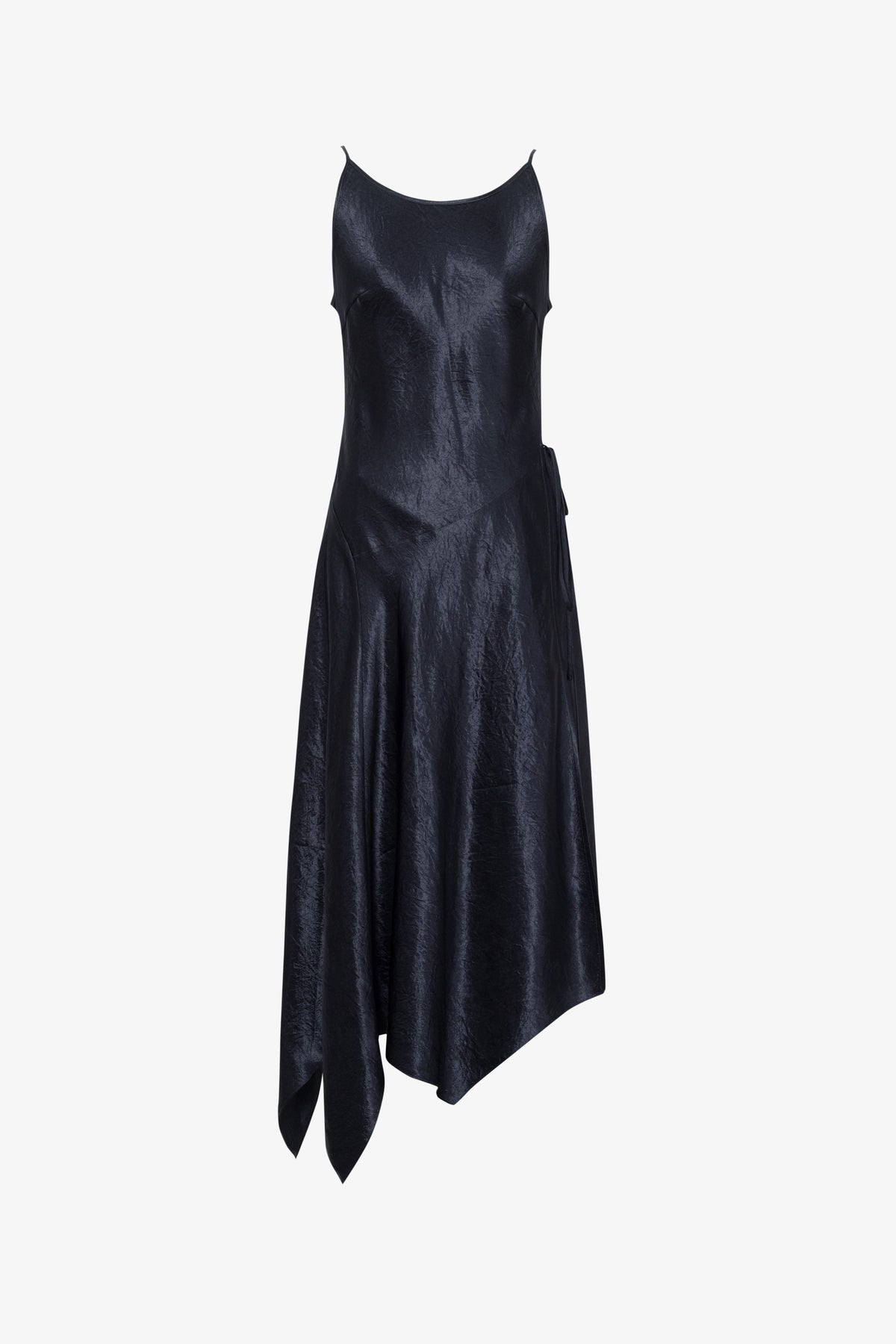 Satin Cowl-Neck Tie-Waist Maxi Dress